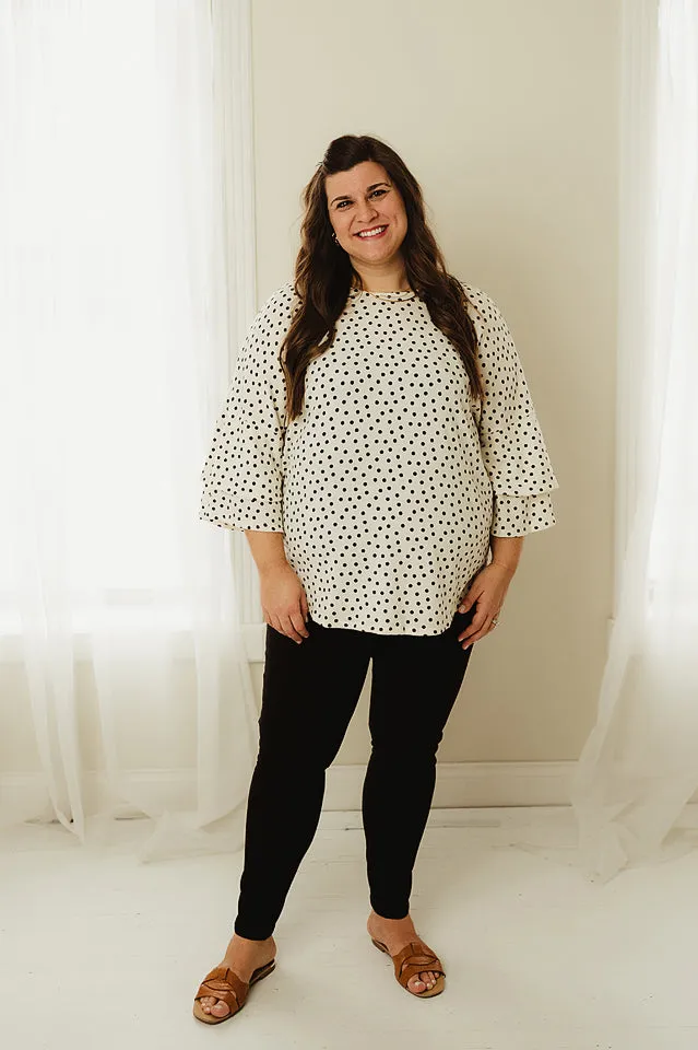 Polka Dot Ruffle Sleeve Top