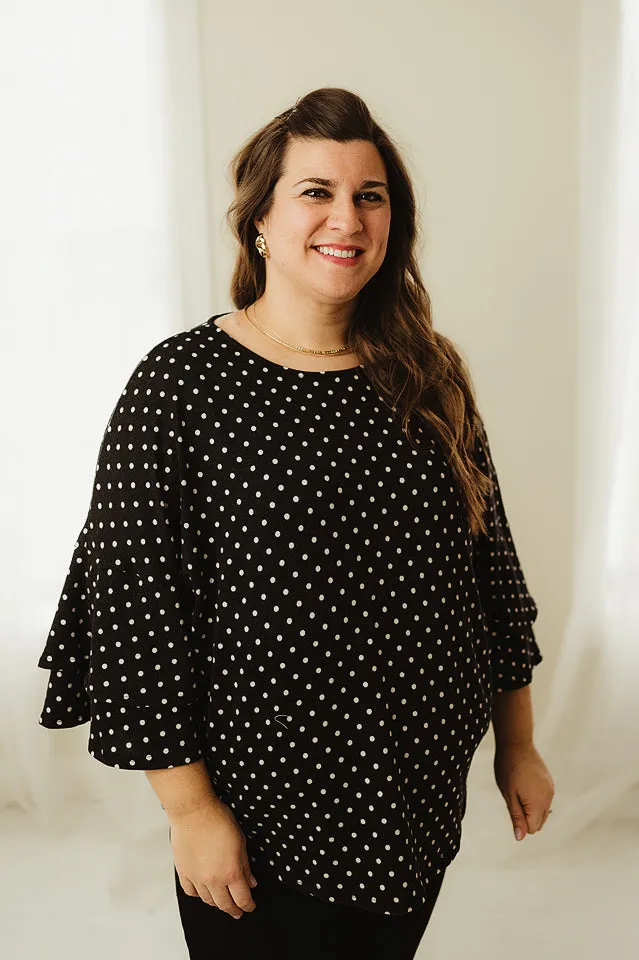 Polka Dot Ruffle Sleeve Top