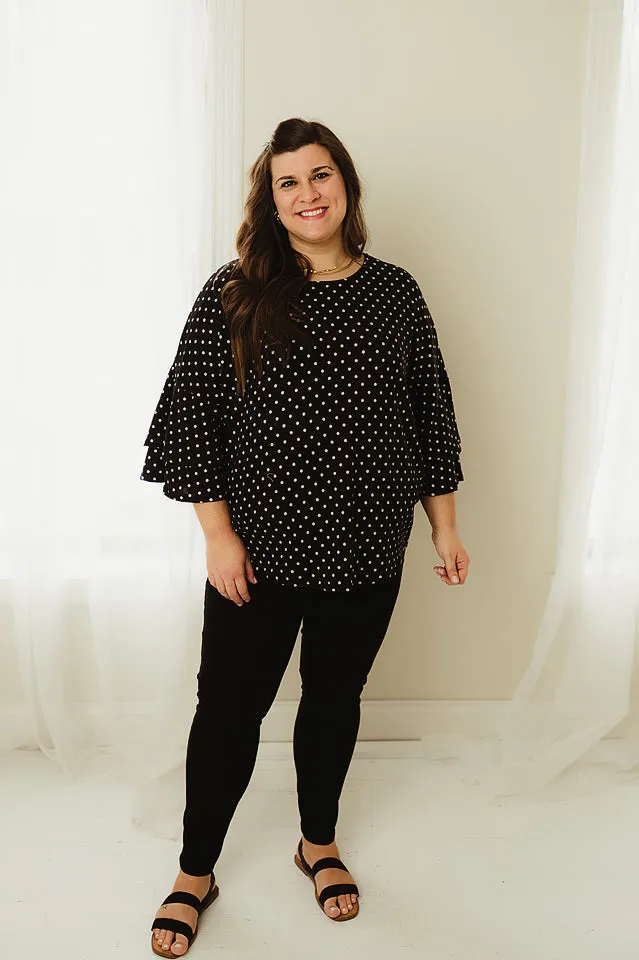 Polka Dot Ruffle Sleeve Top