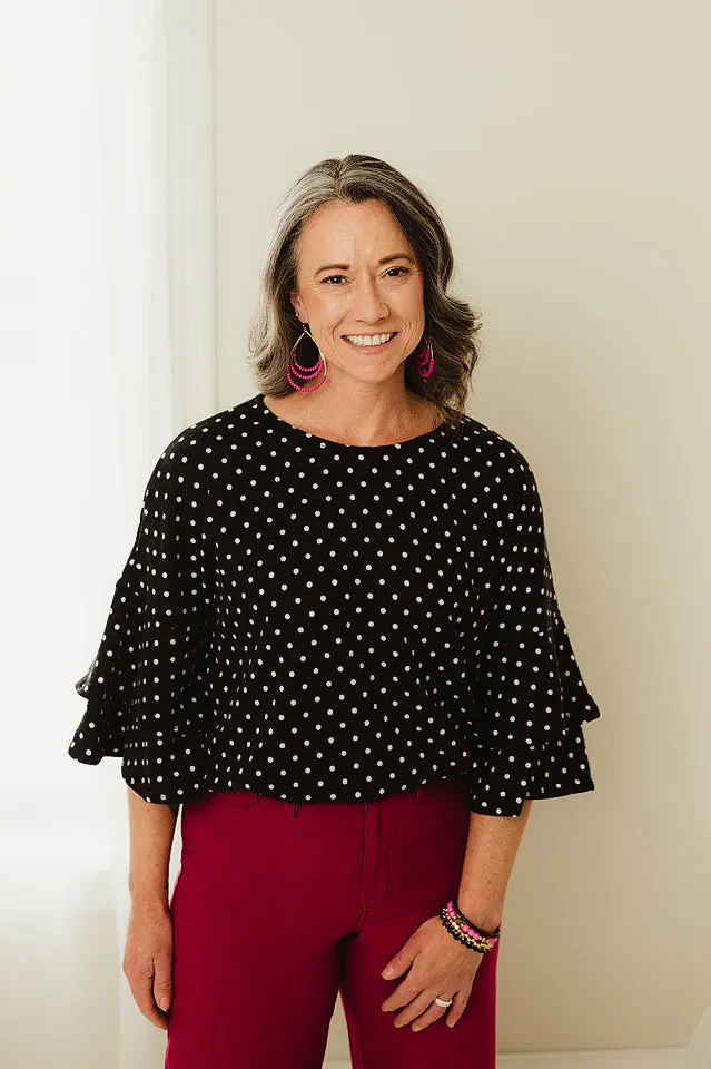 Polka Dot Ruffle Sleeve Top