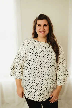 Polka Dot Ruffle Sleeve Top