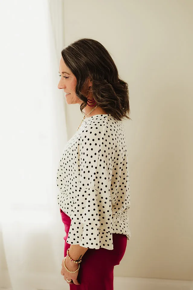 Polka Dot Ruffle Sleeve Top