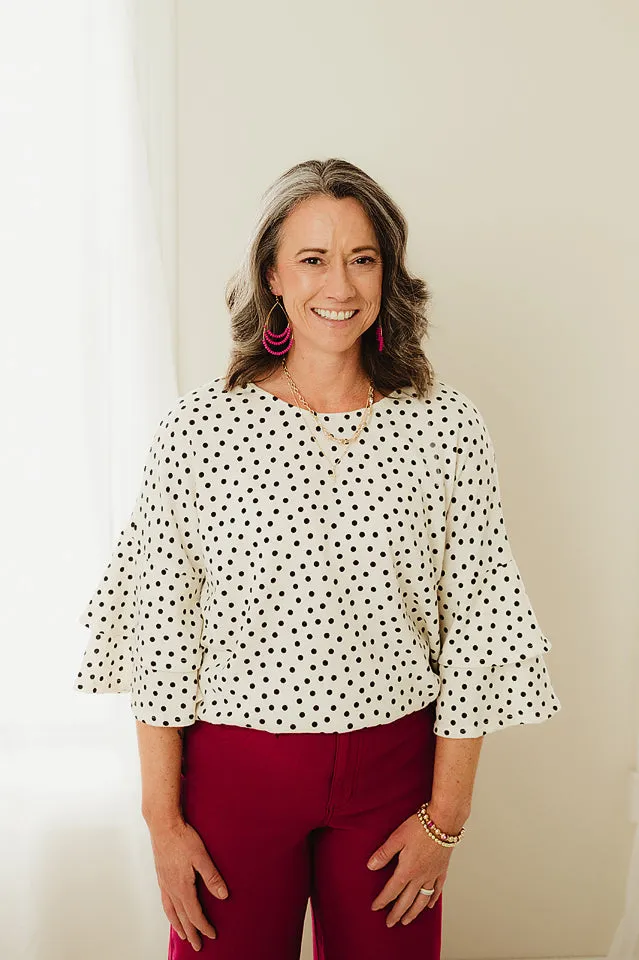 Polka Dot Ruffle Sleeve Top