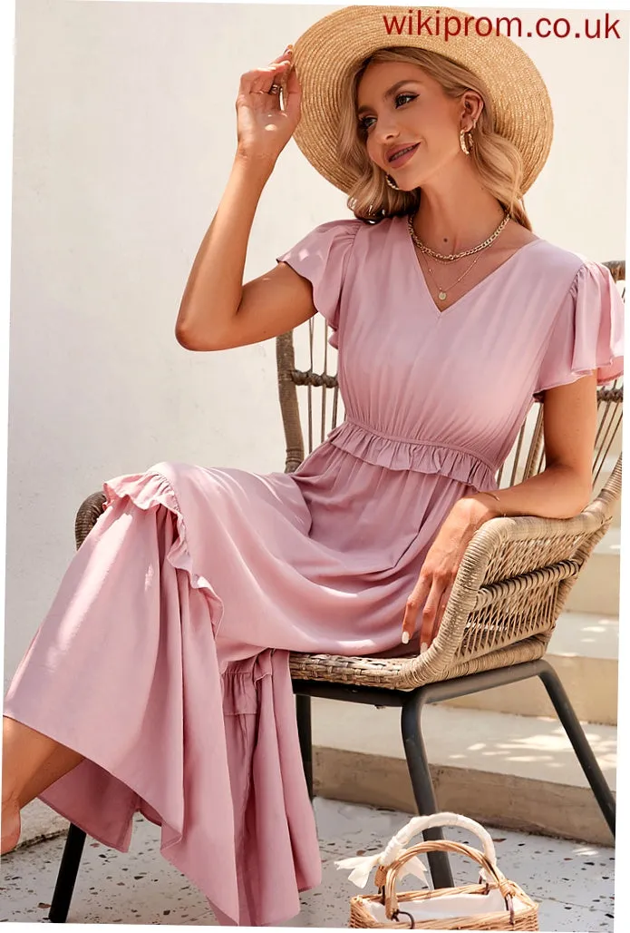 Polyester Fabric A-Line Silhouette Length Neckline V-neck Straps Tea-Length Aracely Bridesmaid Dresses