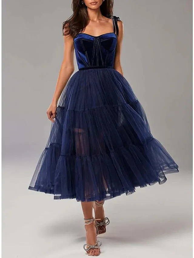 Prom Dresses Elegant Dress Wedding Guest Tea Length Sleeveless Strapless Tulle with Pleats