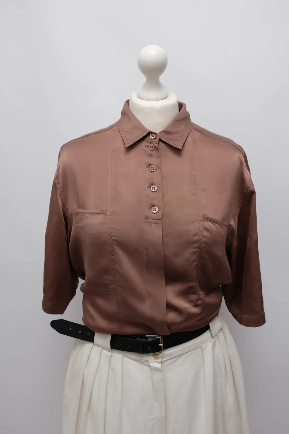 PURE SATIN SILK SHORT ARM BROWN SHIRT