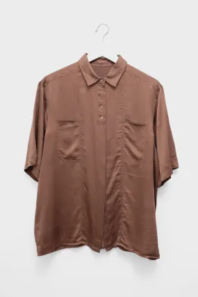 PURE SATIN SILK SHORT ARM BROWN SHIRT