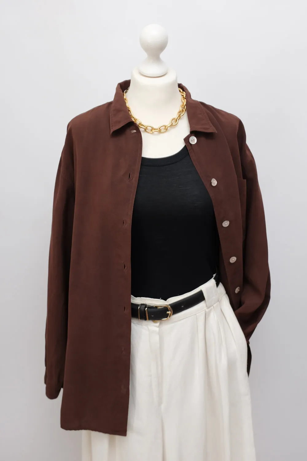 PURE SILK CHOCOLATE SHIRT JACKET