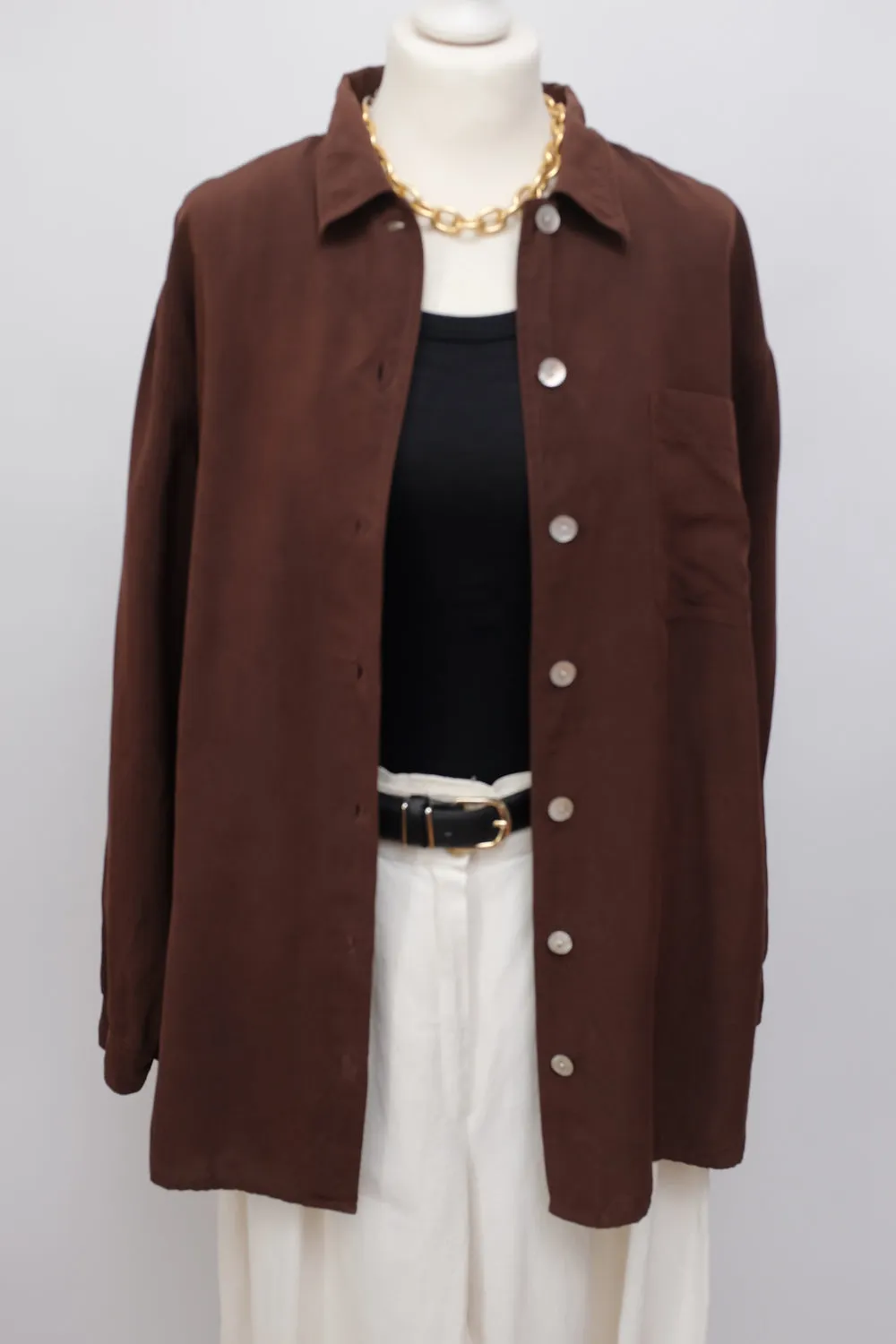 PURE SILK CHOCOLATE SHIRT JACKET