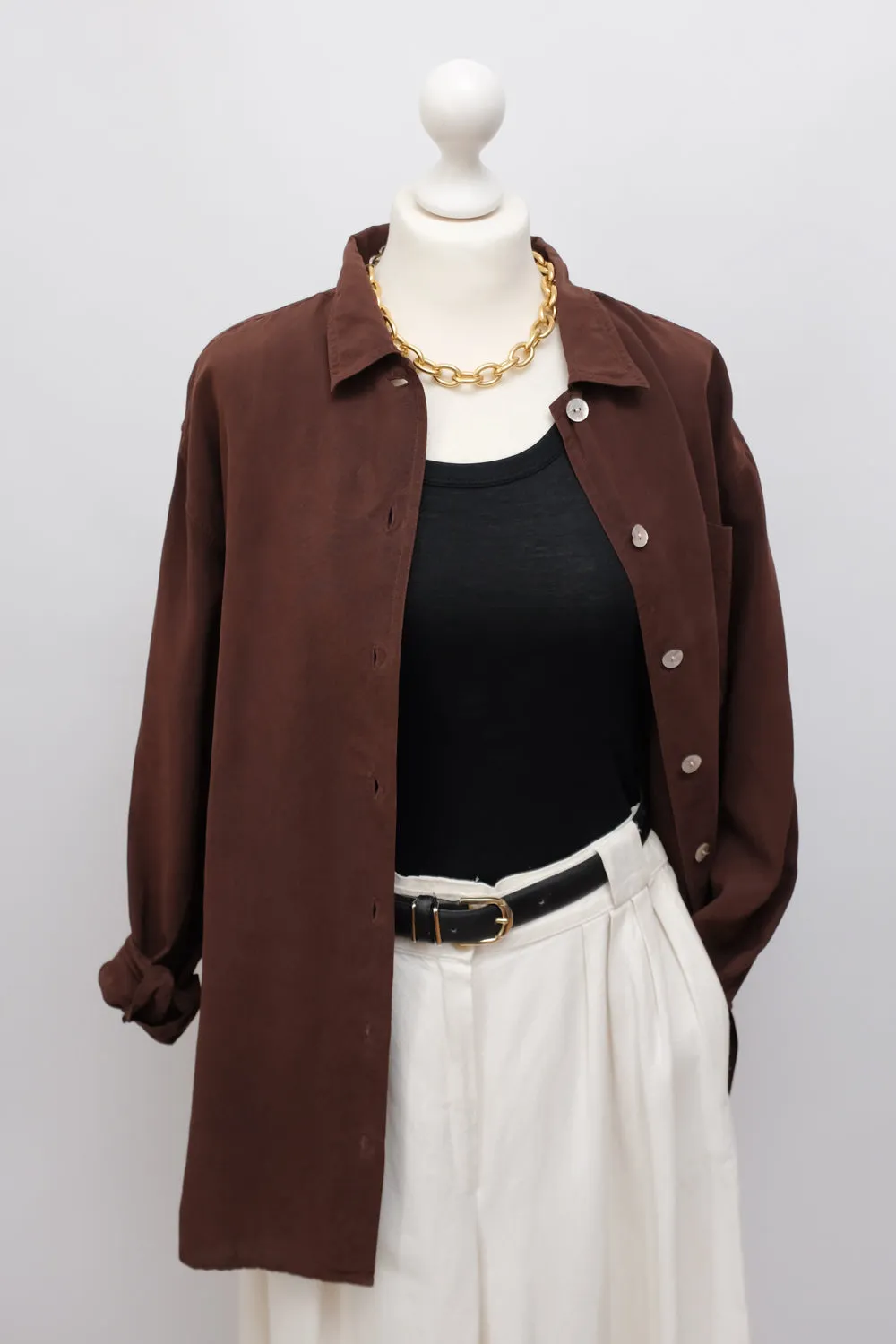 PURE SILK CHOCOLATE SHIRT JACKET