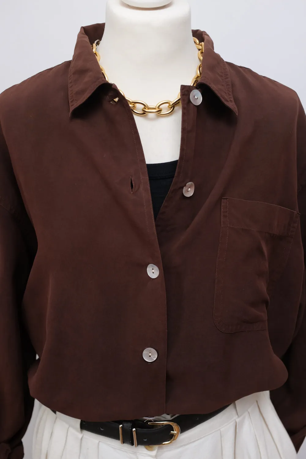 PURE SILK CHOCOLATE SHIRT JACKET