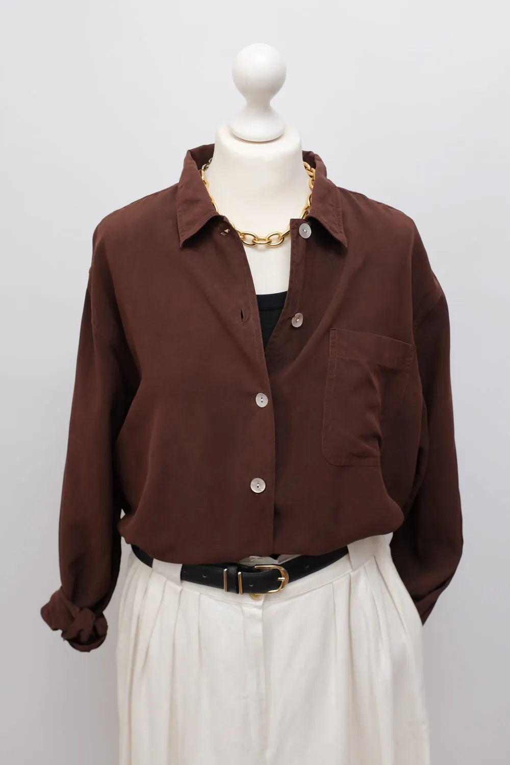 PURE SILK CHOCOLATE SHIRT JACKET