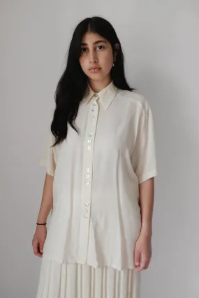 PURE SILK SHORT ARM CREAM SHIRT