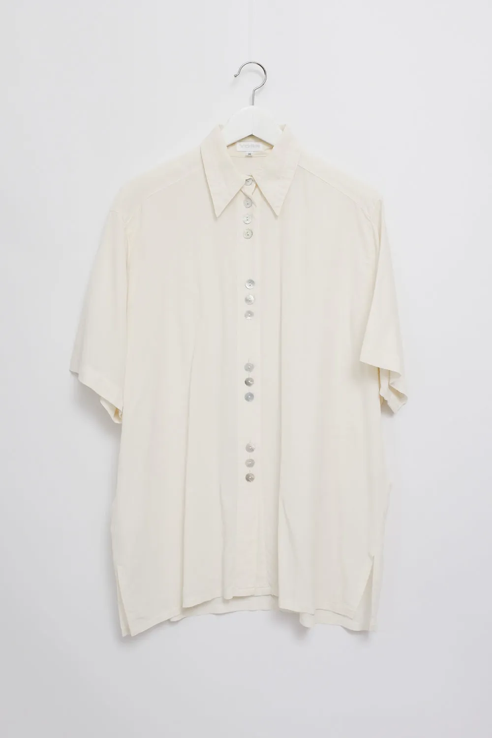 PURE SILK SHORT ARM CREAM SHIRT