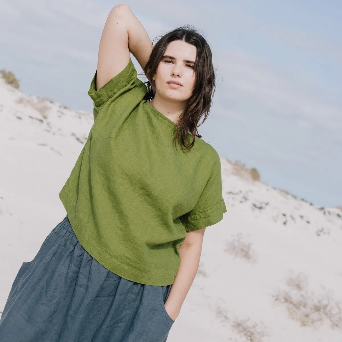 R: GORDES boxy linen top (Size: M/L; Color: Olive)