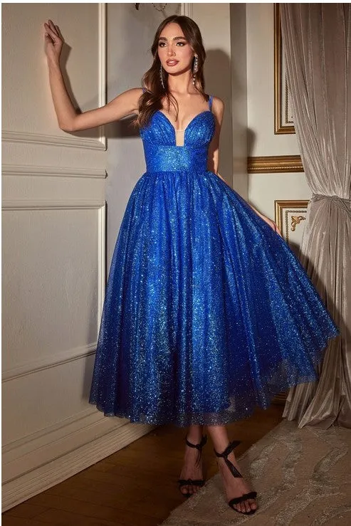 Royal Glitter Flocked Tea Length Dress