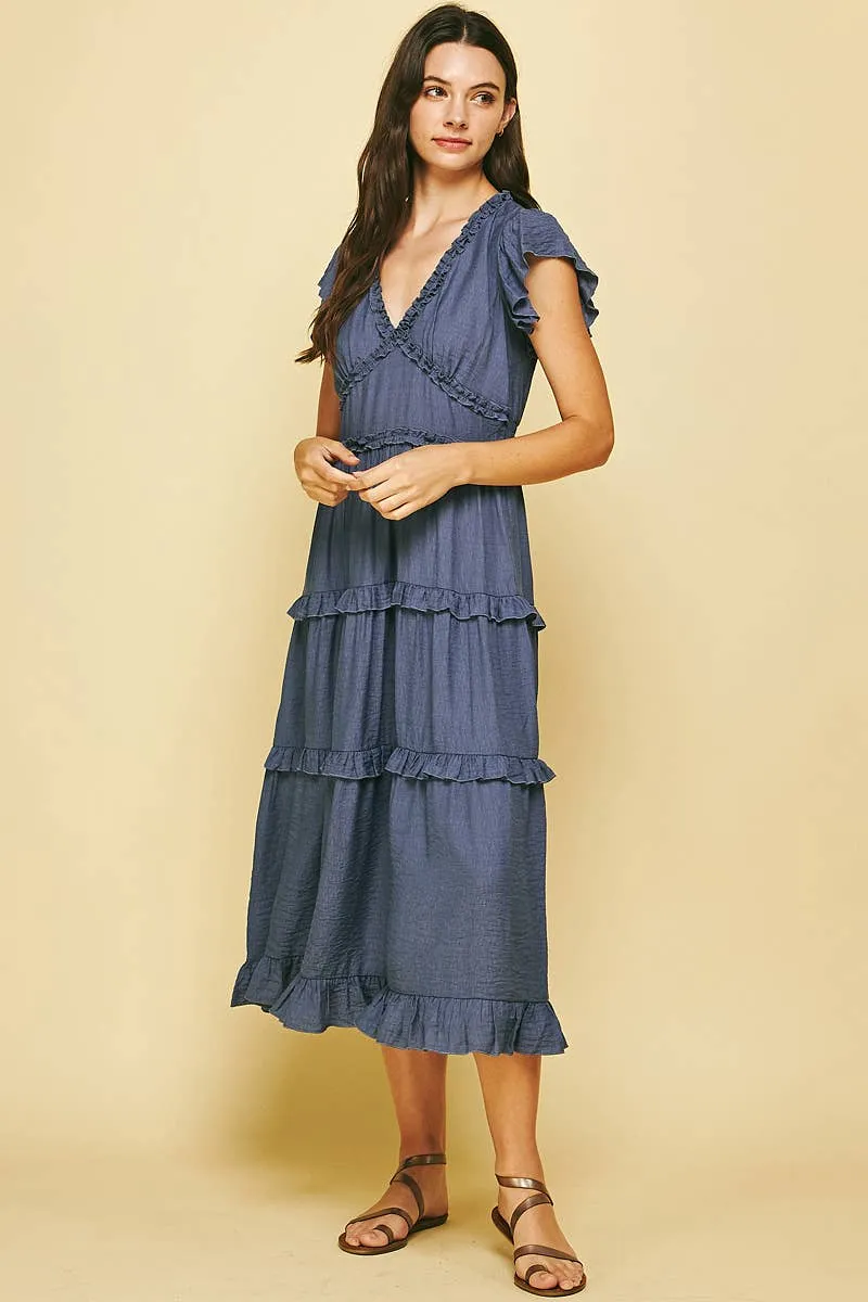 Ruffled Tea Length Dress