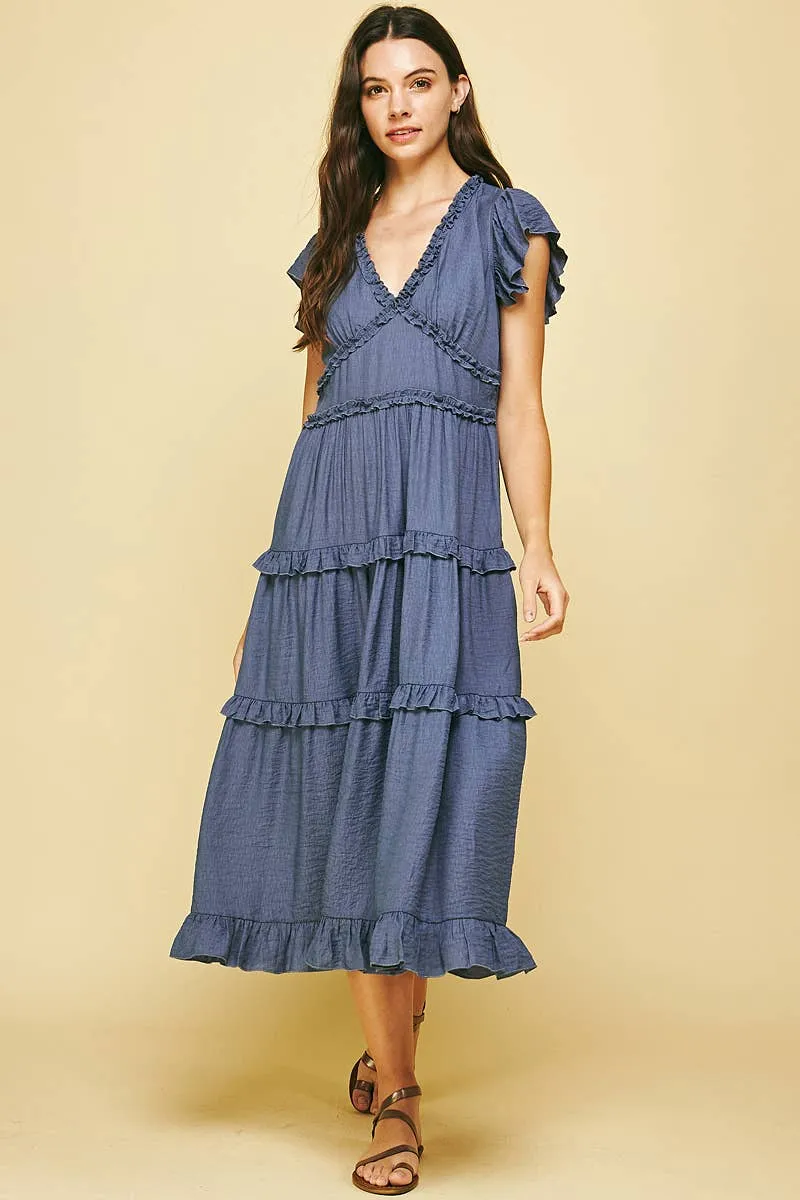 Ruffled Tea Length Dress