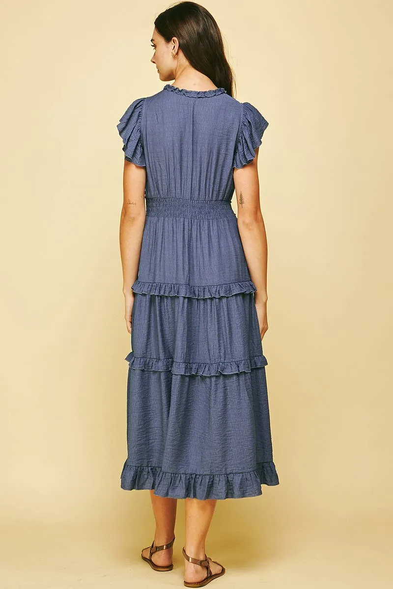 Ruffled Tea Length Dress