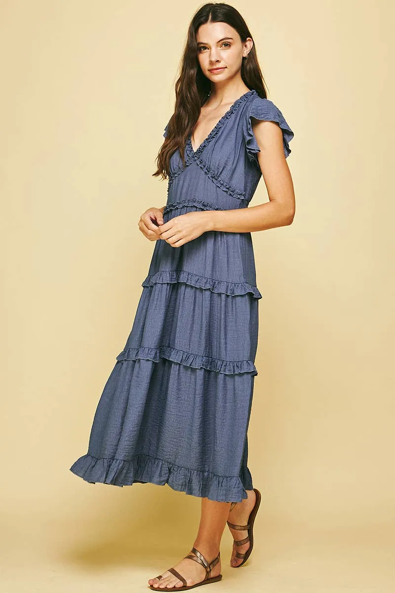 Ruffled Tea Length Dress