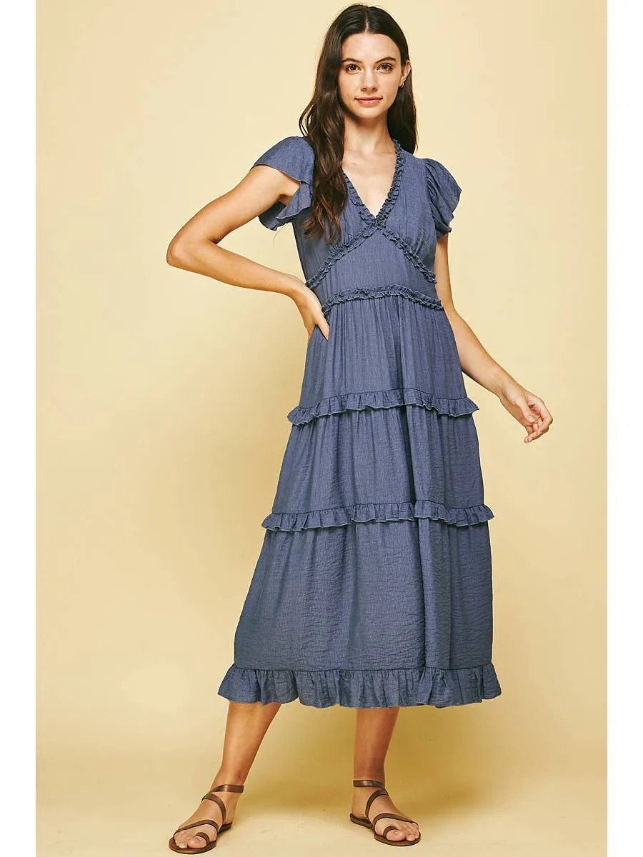 Ruffled Tea Length Dress