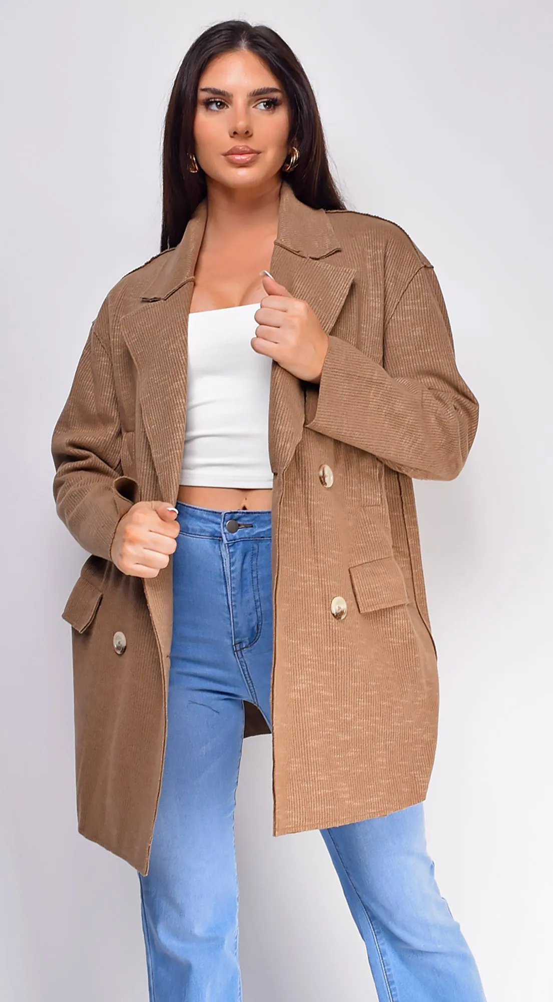 Sandro Double-Breasted Midi Coat - Brown