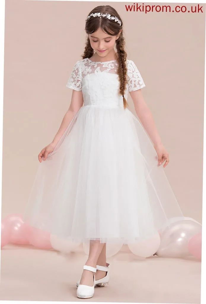 Scoop Junior Bridesmaid Dresses Neck Tulle A-Line Callie Tea-Length