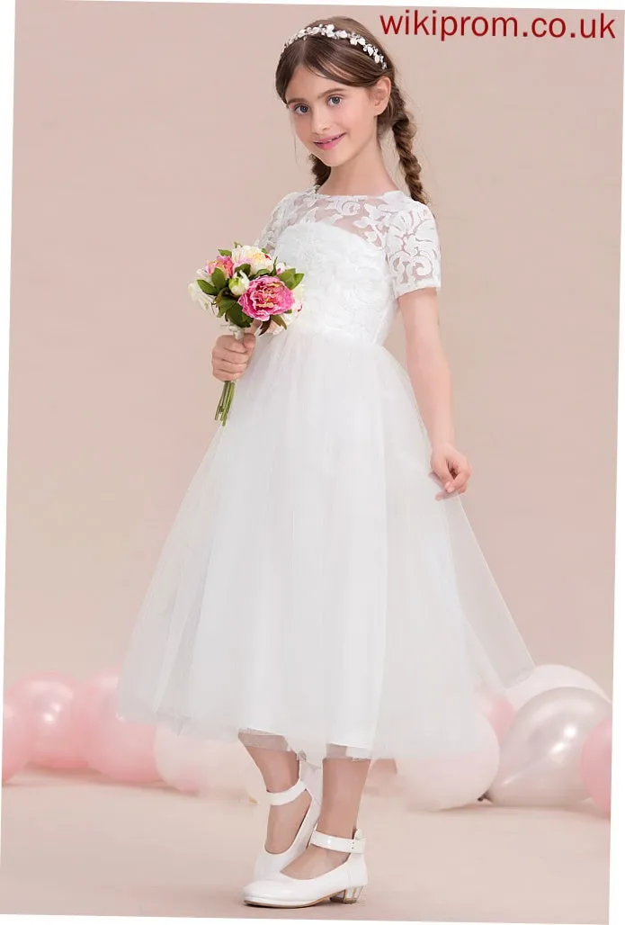 Scoop Junior Bridesmaid Dresses Neck Tulle A-Line Callie Tea-Length