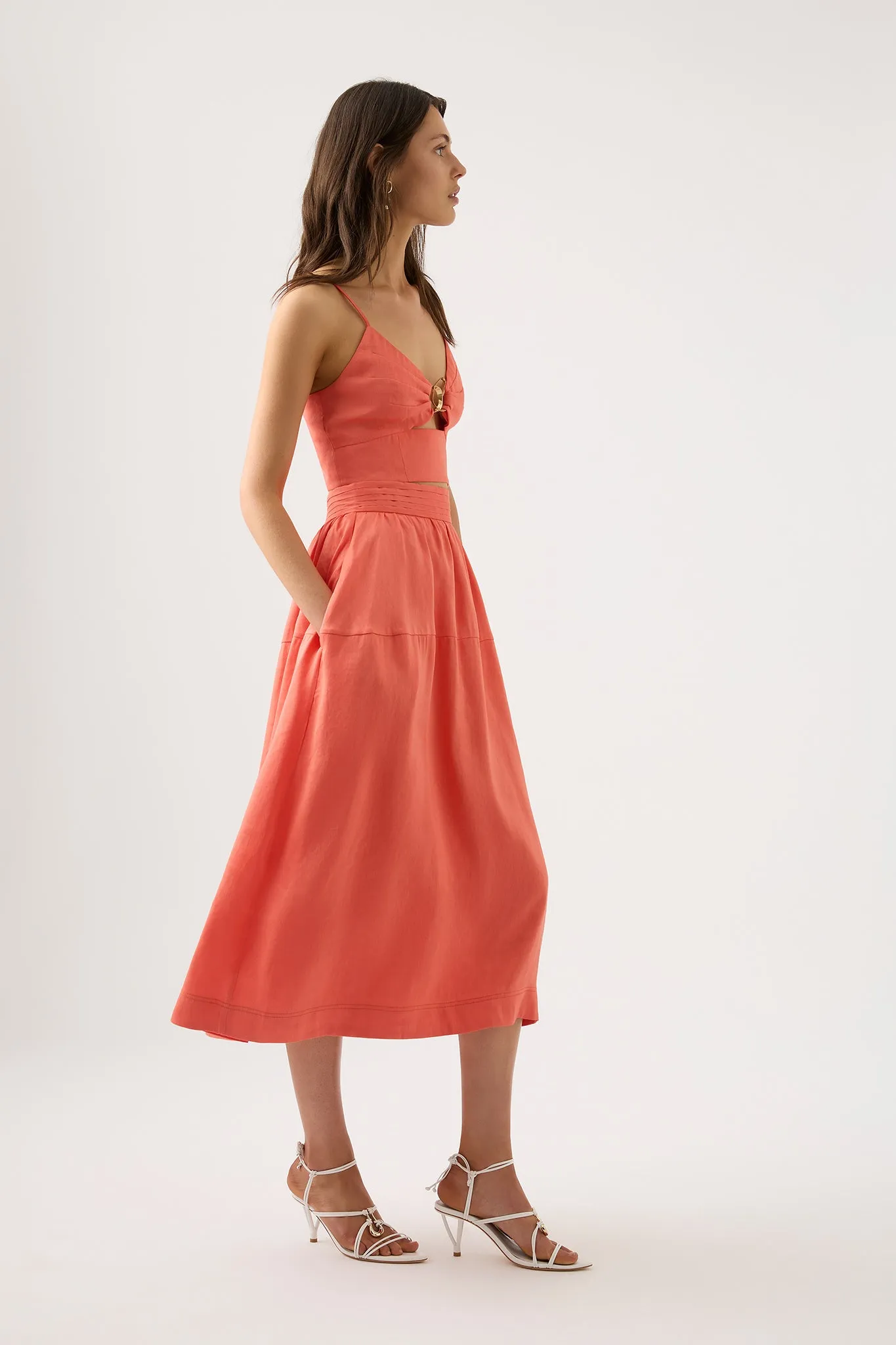 Shelly Flare Tuck Midi Skirt