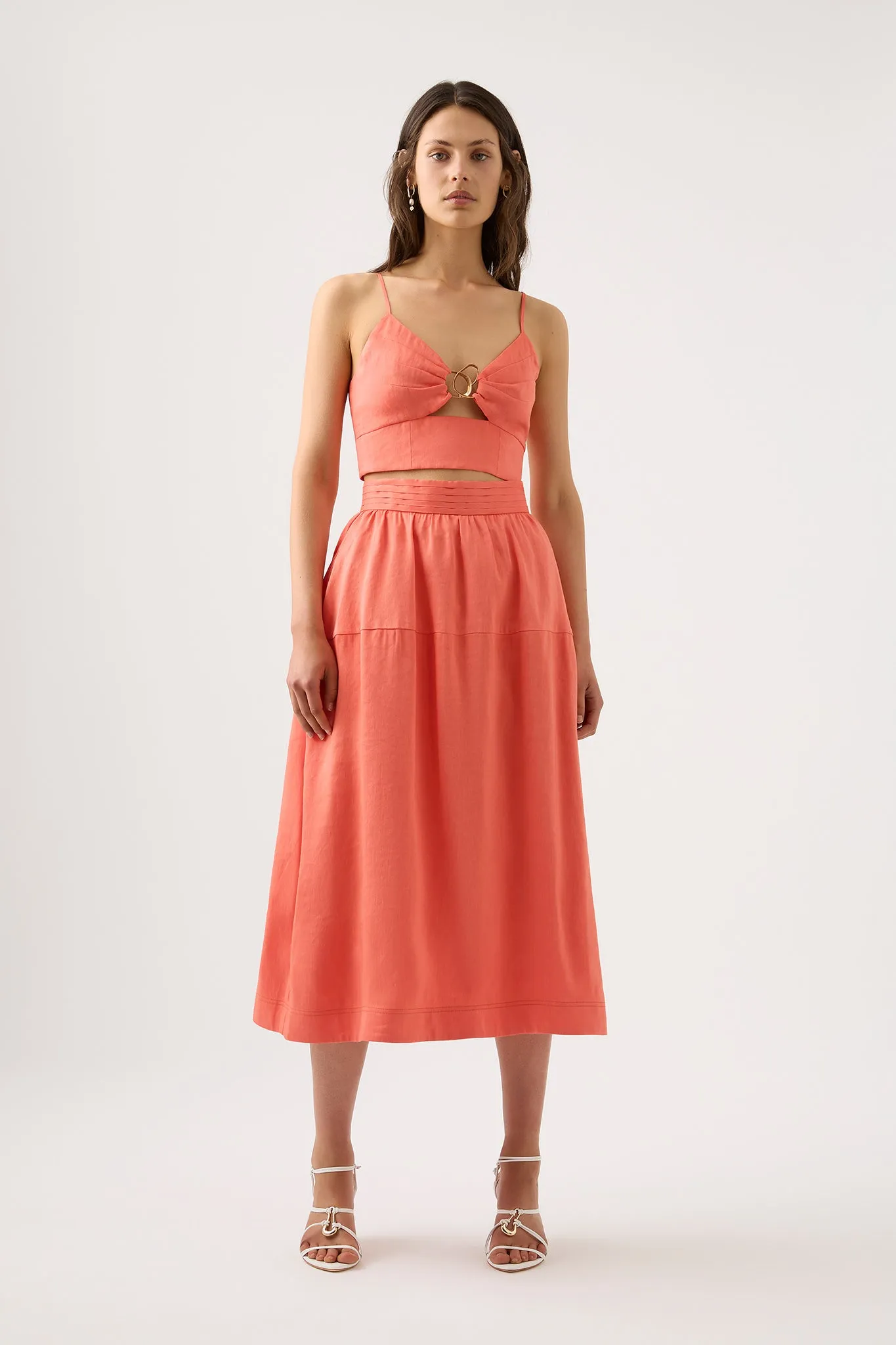 Shelly Flare Tuck Midi Skirt