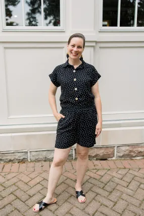 Short Sleeve Button Up Shirt & Polka Dot Shorts