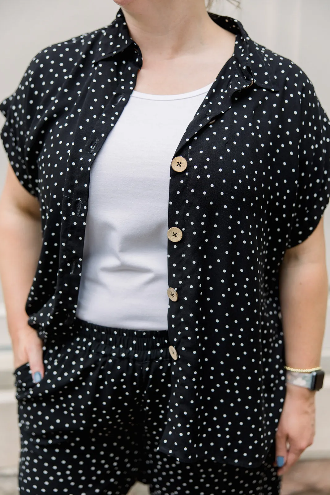 Short Sleeve Button Up Shirt & Polka Dot Shorts