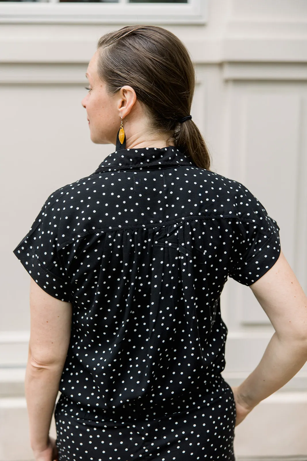 Short Sleeve Button Up Shirt & Polka Dot Shorts