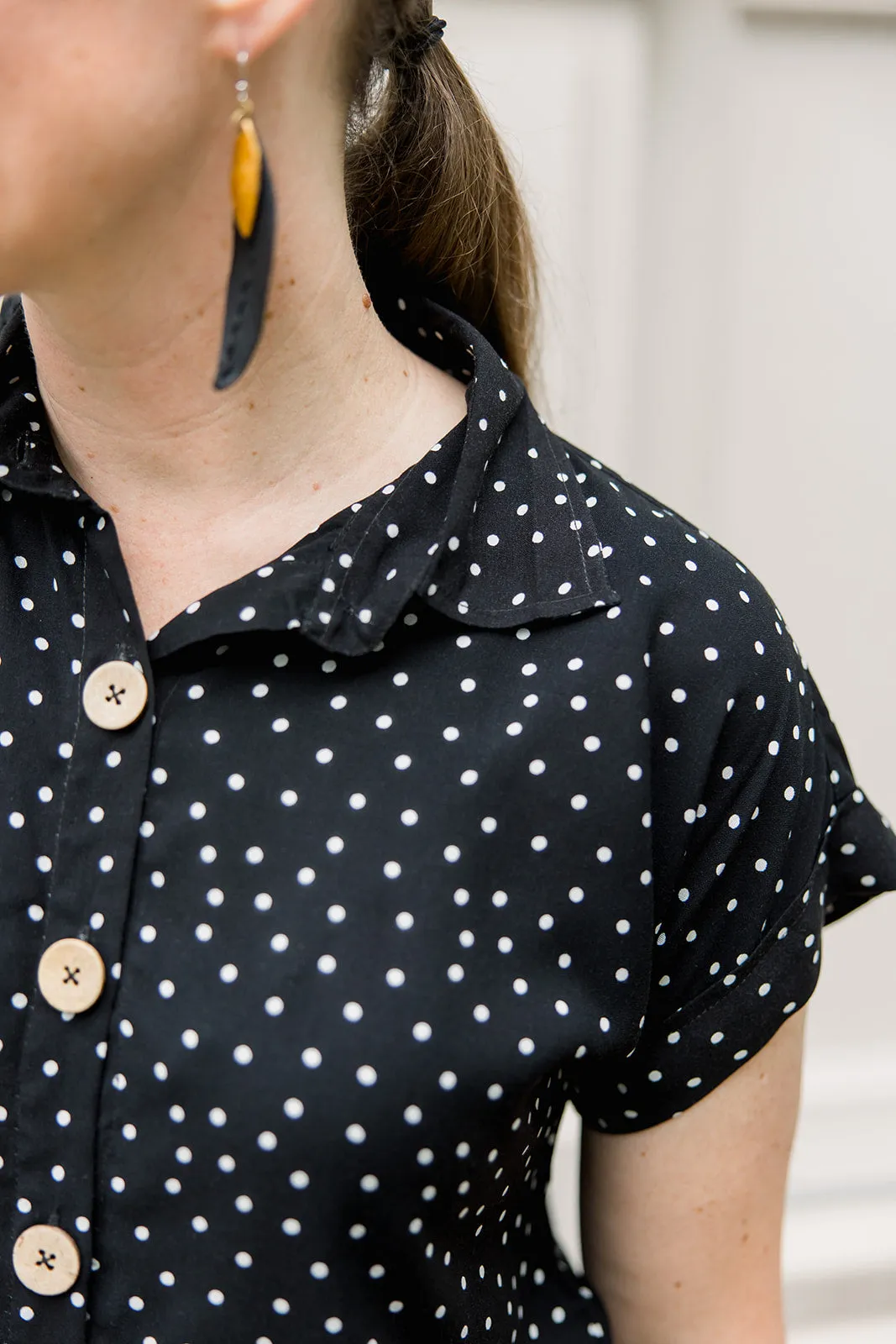 Short Sleeve Button Up Shirt & Polka Dot Shorts