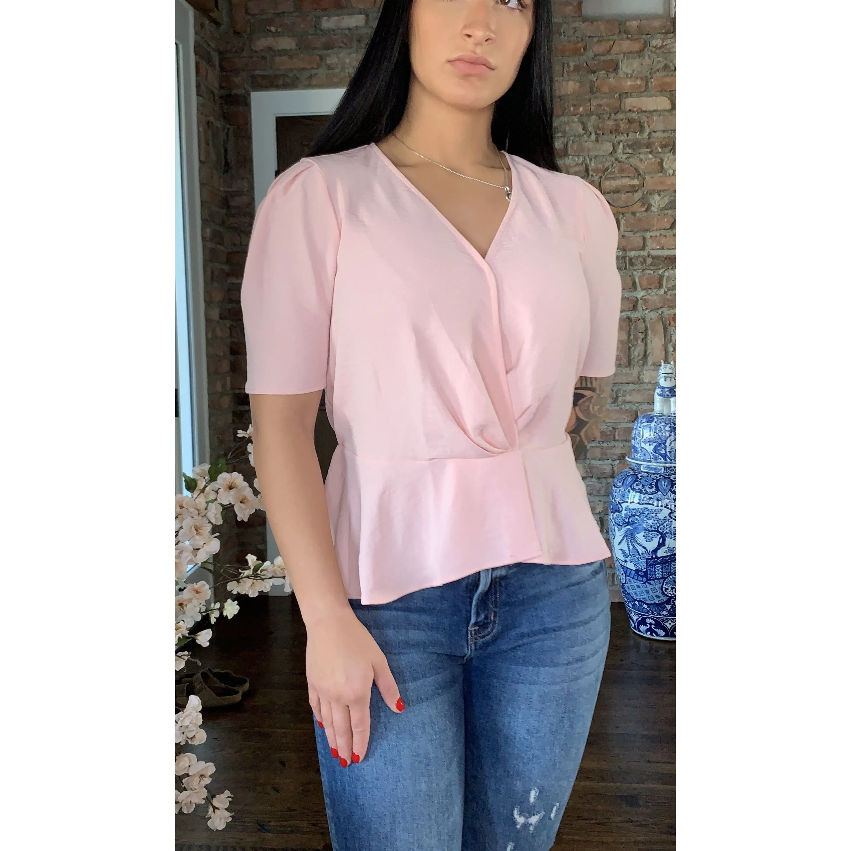 Short Sleeve Peplum Blouse