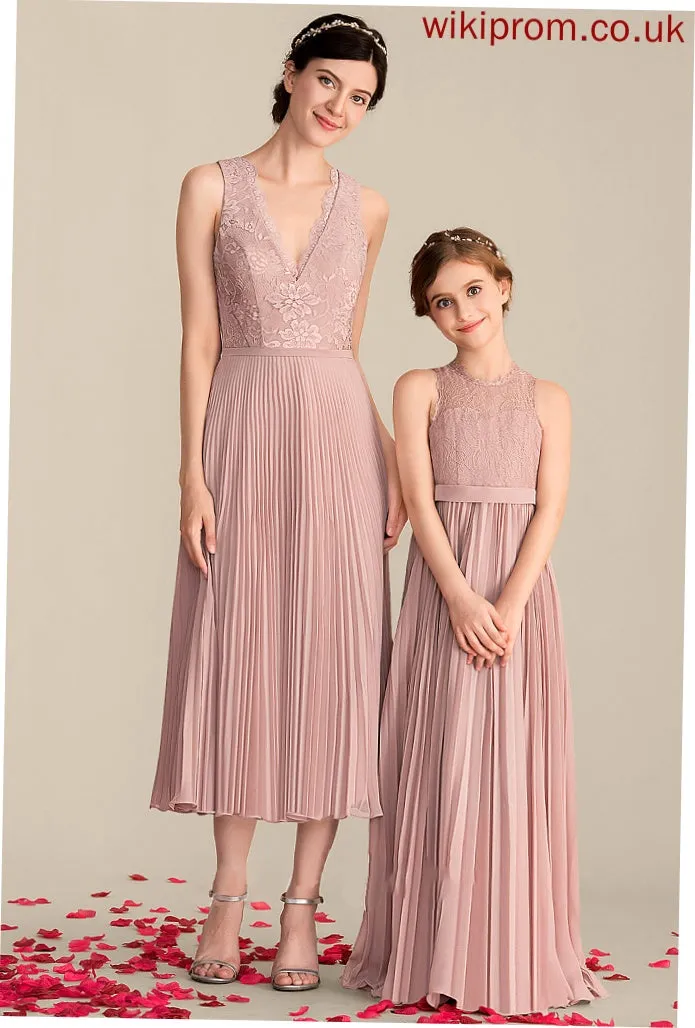 Silhouette V-neck Pleated Fabric Neckline Tea-Length Length A-Line Embellishment Gracelyn A-Line/Princess Floor Length Bridesmaid Dresses