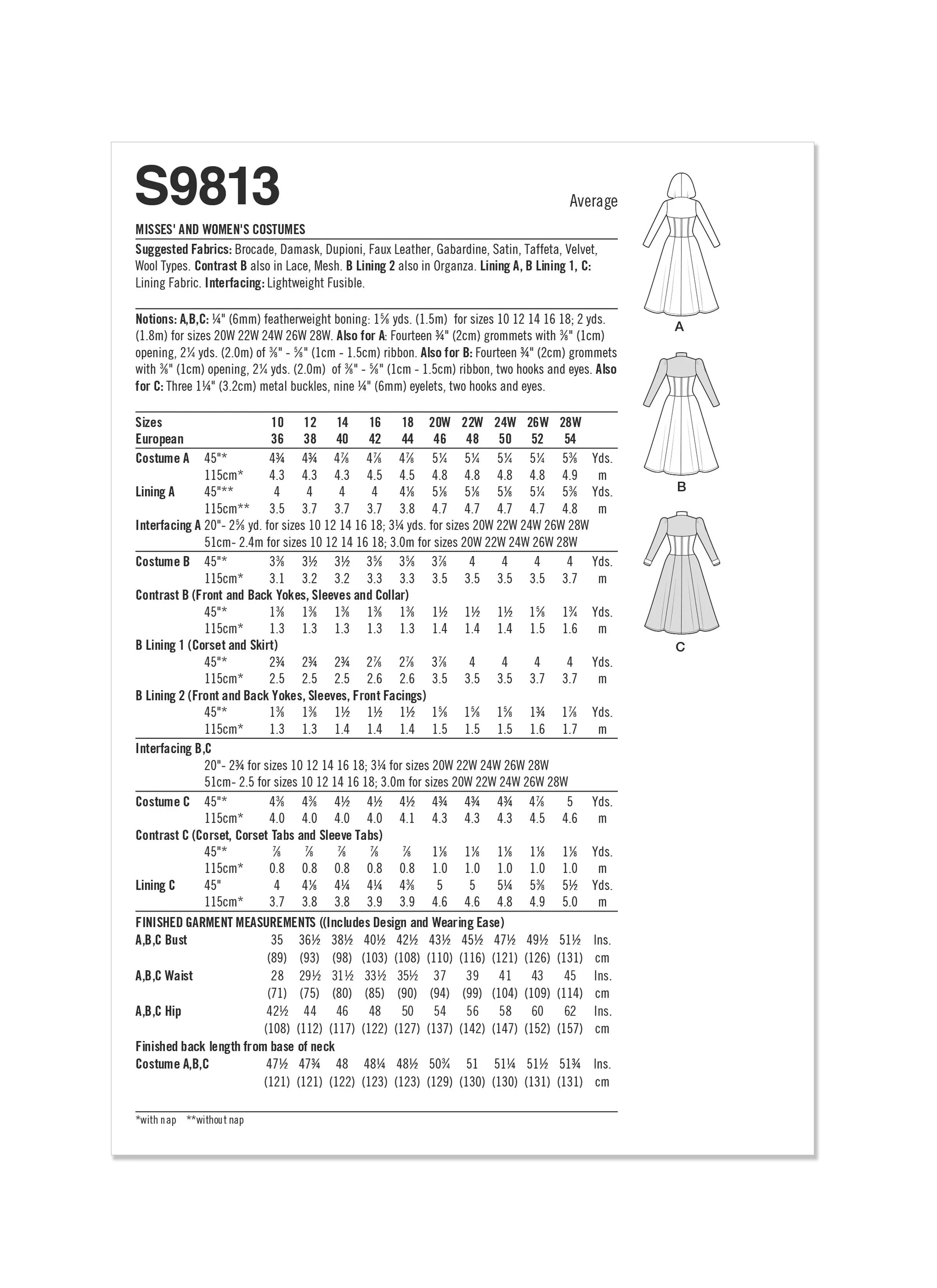 Simplicity sewing pattern 9813 Misses' and Women's Costumes