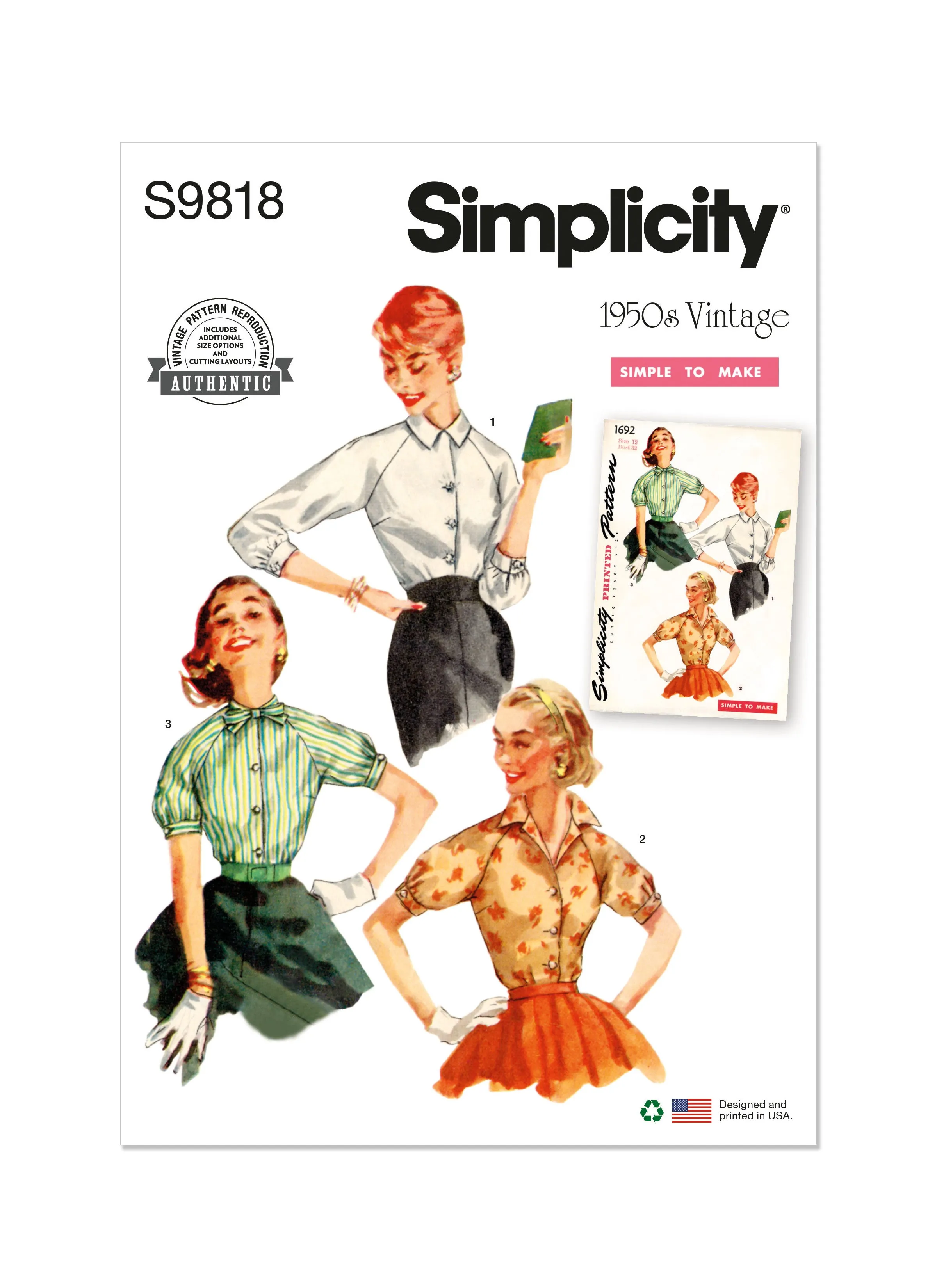 Simplicity sewing pattern 9818 Misses' Blouses