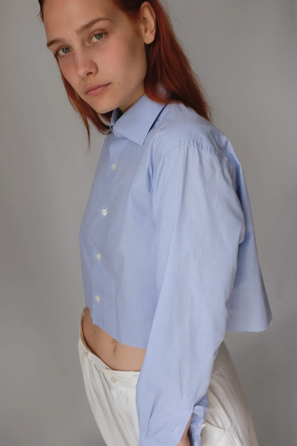 SKY BLUE ITALY COTTON CROP SHIRT