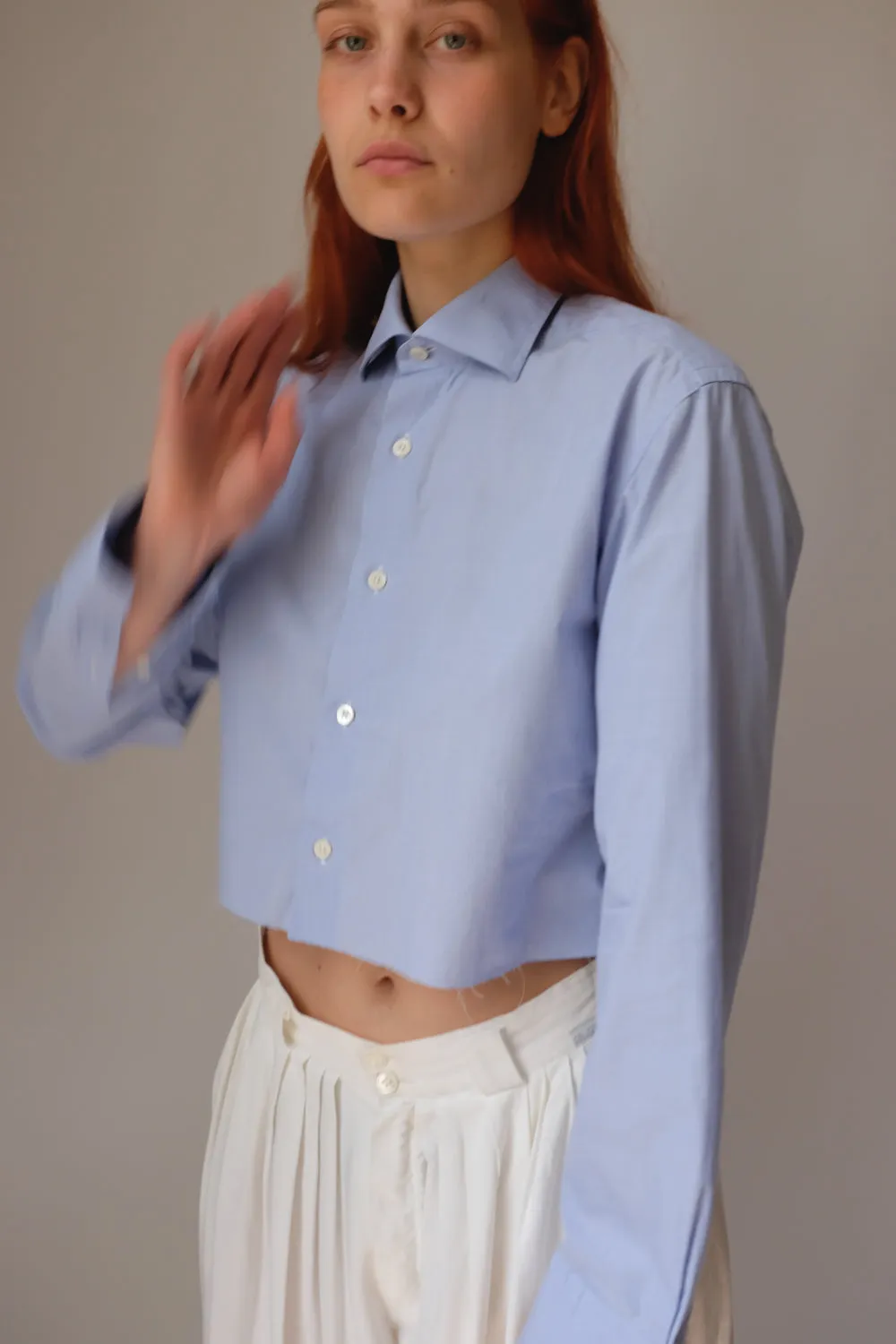 SKY BLUE ITALY COTTON CROP SHIRT