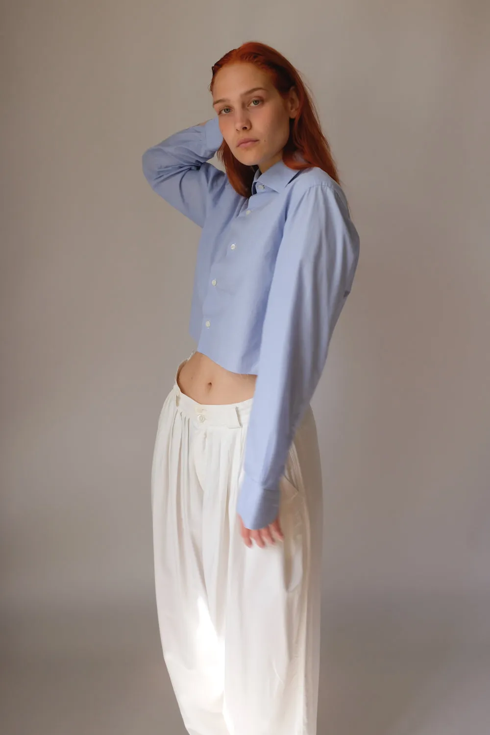 SKY BLUE ITALY COTTON CROP SHIRT