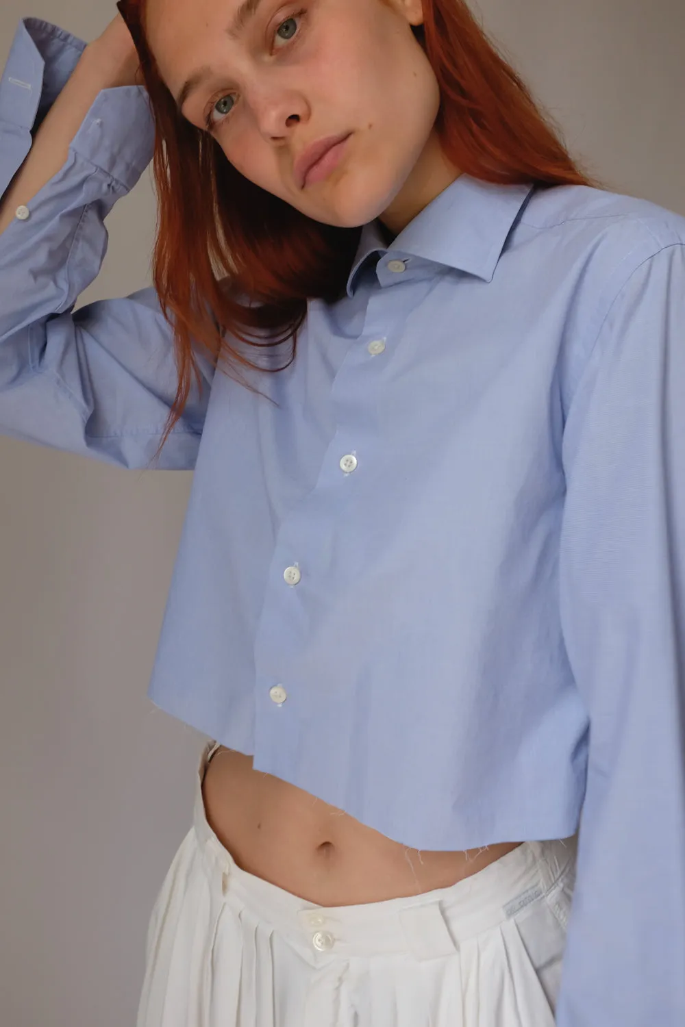 SKY BLUE ITALY COTTON CROP SHIRT