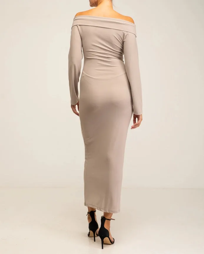 Slim fit Long Sleeve Dress BEIGE