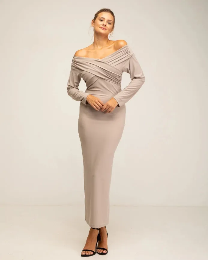 Slim fit Long Sleeve Dress BEIGE