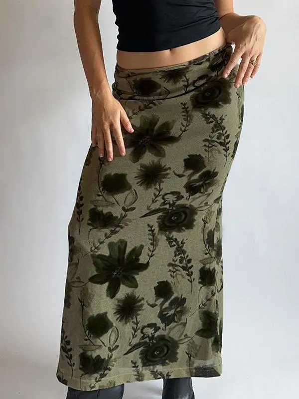 Smudge-dyed Milk Silk High Waist Midi Skirt