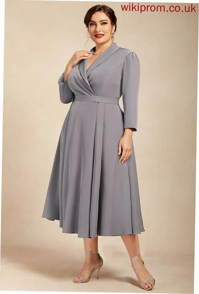 Stretch V-neck Mother of the Bride Dresses A-Line Bride the Emilia Dress of Crepe Tea-Length Mother