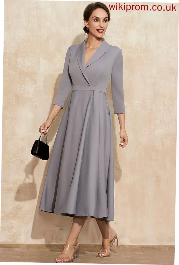 Stretch V-neck Mother of the Bride Dresses A-Line Bride the Emilia Dress of Crepe Tea-Length Mother