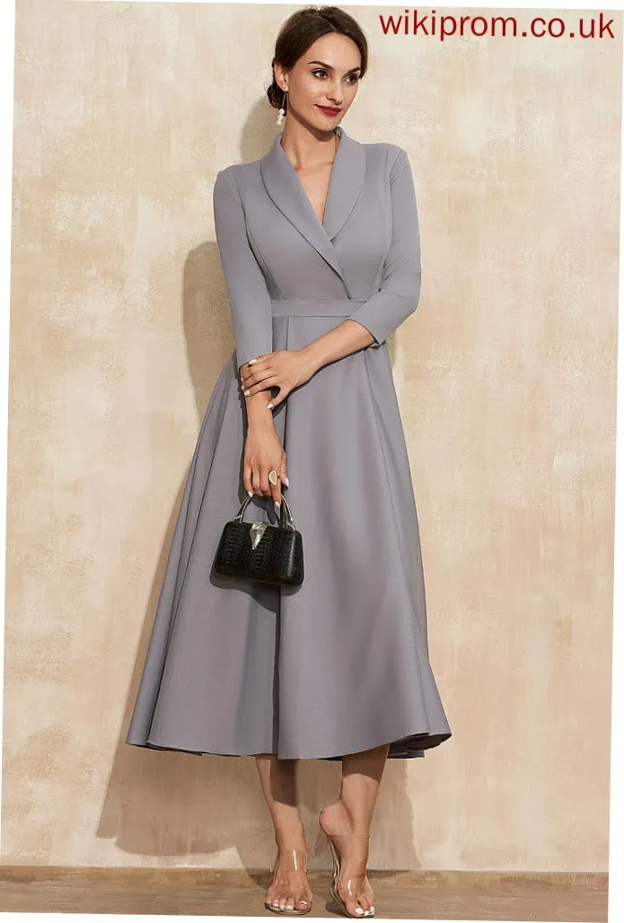 Stretch V-neck Mother of the Bride Dresses A-Line Bride the Emilia Dress of Crepe Tea-Length Mother