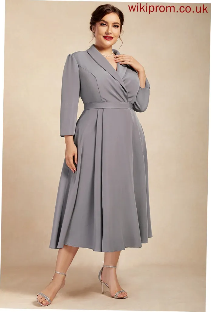 Stretch V-neck Mother of the Bride Dresses A-Line Bride the Emilia Dress of Crepe Tea-Length Mother