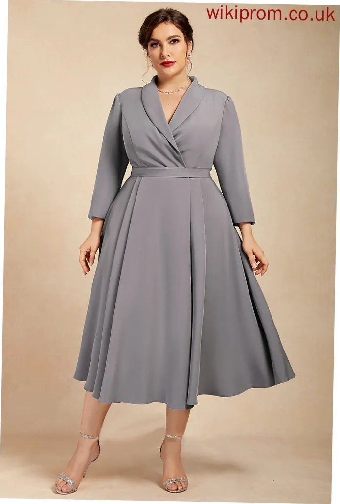 Stretch V-neck Mother of the Bride Dresses A-Line Bride the Emilia Dress of Crepe Tea-Length Mother